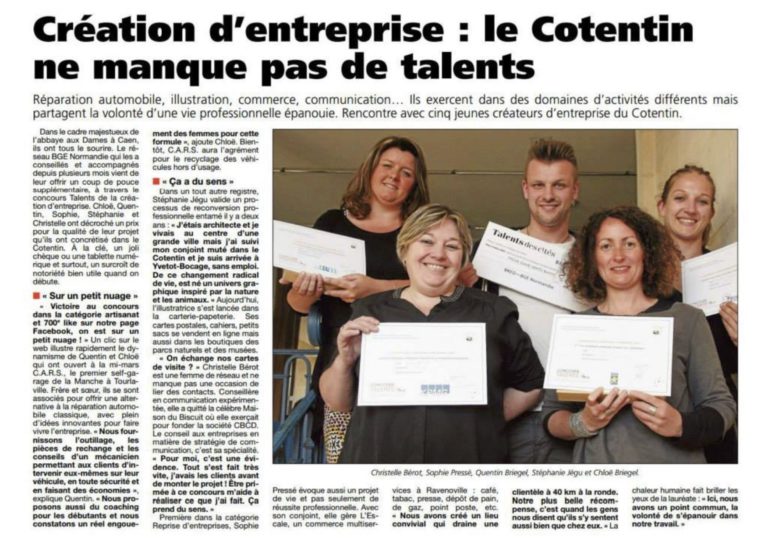 C.A.R.S lauréat du Concours Talents 2015 de la BGE Normandie (catégorie